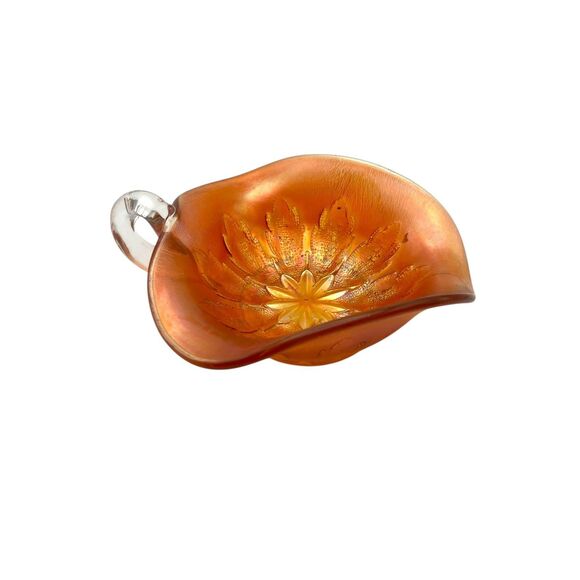 Vintage Dugan Marigold Carnival Glass Leaf Rays Nappy Dish - Picture 2 of 3